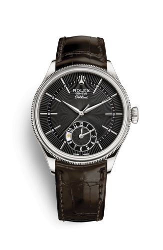Cellini Dual Time White Gold / Black / Alligator Brown