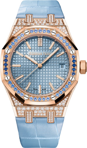 Royal Oak Self Winding Pink Rose Gold/Diamonds 37mm Light Blue Dial