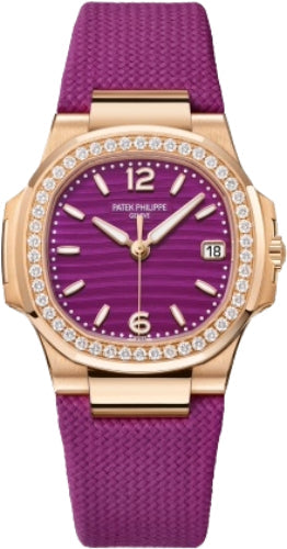 Nautilus Date Sweep Seconds Quartz Rose Gold/Diamonds Lacquered Purple Dial