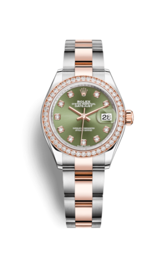 Lady-Datejust 28 Rolesor Rose Diamond / Oyster / Olive Diamond