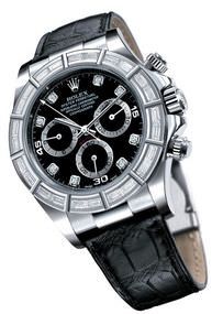 Daytona White Gold 24 Baguette Strap Black Diamond