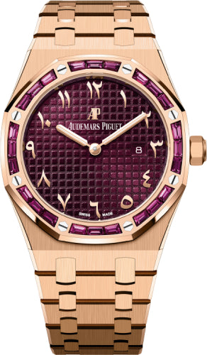 Royal Oak Quartz 33mm Rose Gold Garnet Baguette Bezel Purple Dial