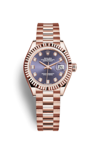 Lady-Datejust 28 Everose Fluted  / President / Aubergine Diamond