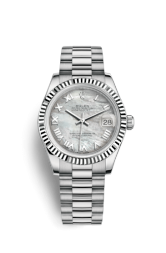 Datejust 31 White Gold Fluted / President / MOP Roman