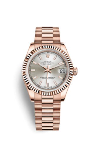 Datejust 31 Everose Fluted / President / Silver