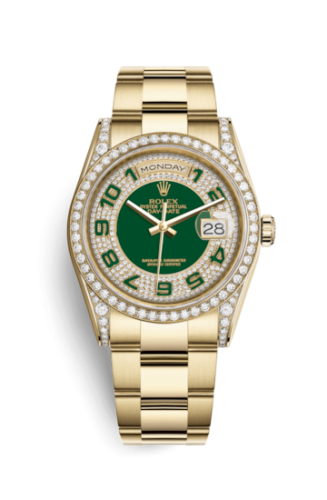 Day-Date 36 Yellow Gold Diamonds / Oyster / Green Paved