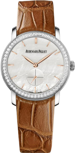 Jules Audemars Small Seconds 33mm White Mother of Pearl Index Diamond Bezel White…