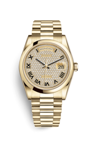 Day-Date 36 Yellow Gold Domed / President / Paved Roman