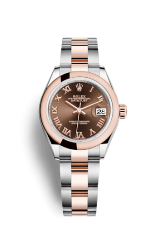 Lady-Datejust 28 Rolesor Rose Domed / Oyster / Chocolate Roman