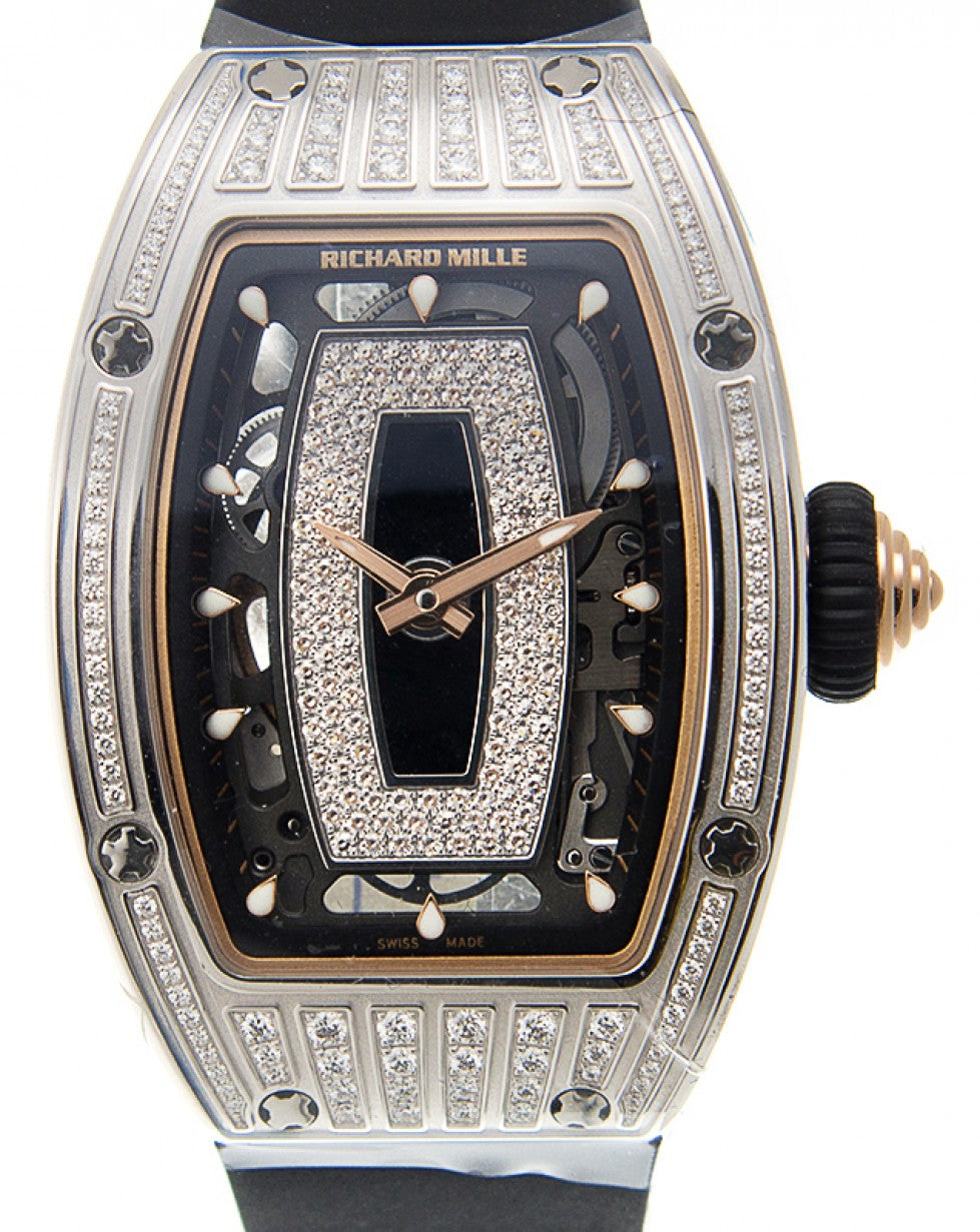 MED White Gold Diamond Set Black Automatic RM 07-01 BRAND NEW