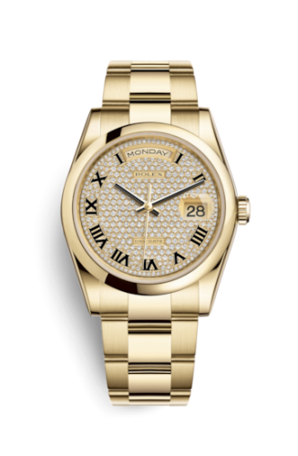 Day-Date 36 Yellow Gold Domed / Oyster / Paved Roman