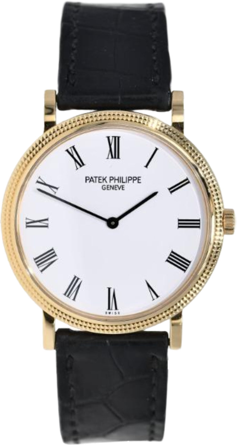 Calatrava 35mm White Roman Hobnail Yellow Gold Leather 5120J-001