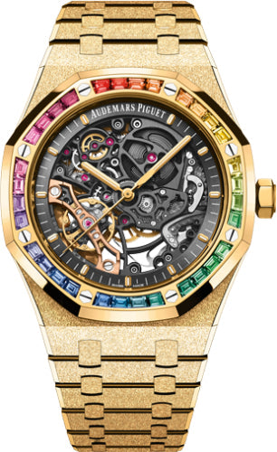 Royal Oak 41mm Frosted Gold Double Balance Wheel Openworked Yellow Gold Rainbow…