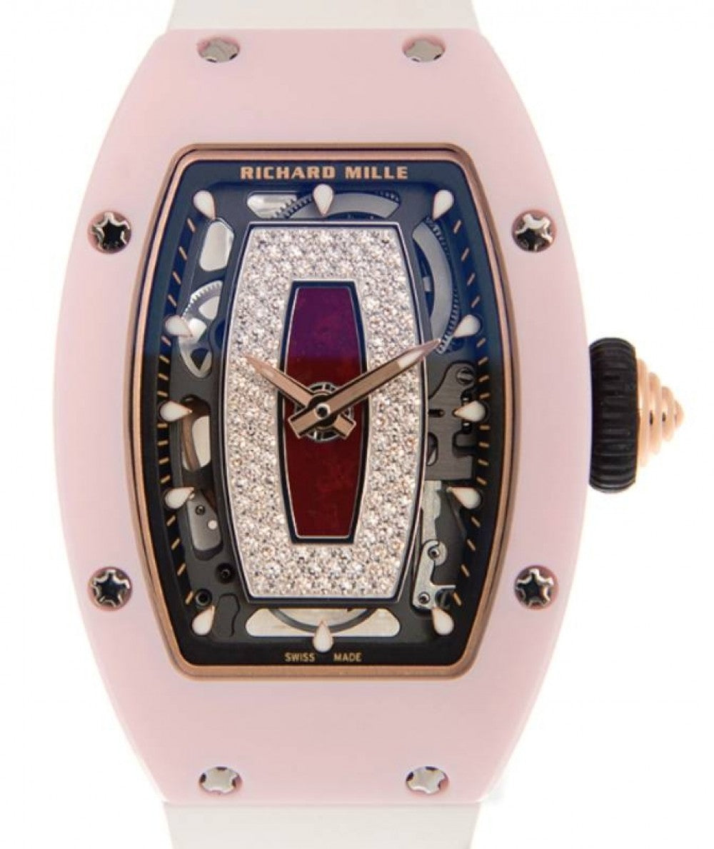 Pink Ceramic Diamond Jasper Dial White RM 07-01