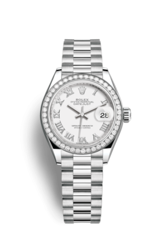 Lady-Datejust 28 Platinum Diamond / President / White Roman