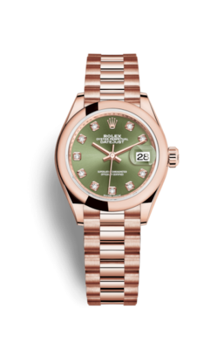 Lady-Datejust 28 Everose Domed / President /  Olive Green Diamond
