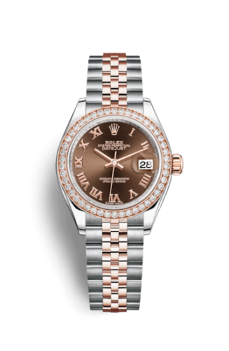 Lady-Datejust 28 Rolesor Rose Diamond / Jubilee / Chocolate Roman