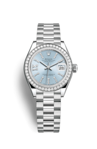 Lady-Datejust 28 Platinum Diamond / President / Ice Blue Diamonds