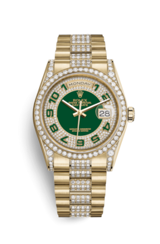 Day-Date 36 Yellow Gold Diamonds / President Diamonds / Green Paved
