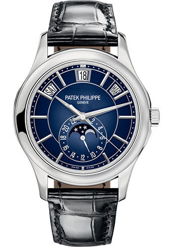 Complications Annual Calendar Moon Phases White Gold Blue Sunburst Dial