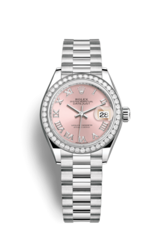Lady-Datejust 28 Platinum Diamond / President / Pink Roman