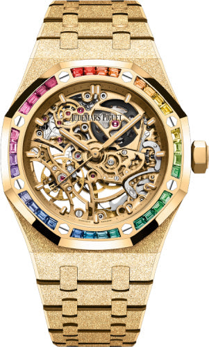 Royal Oak Frosted Gold Double Balance Wheel 37mm Openworked Rainbow Set Bezel