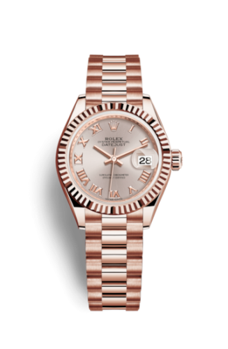 Lady-Datejust 28 Everose Fluted / President / Sundust Roman