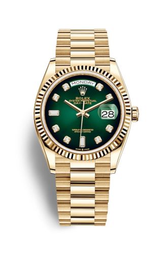 Day-Date 36 Yellow Gold / Fluted / Green Ombré-Diamond / President