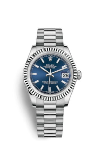 Datejust 31 White Gold Fluted / President / Blue