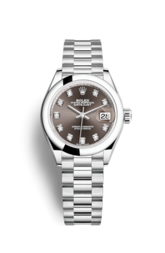 Lady-Datejust 28 Platinum Domed / President / Dark Grey Diamond