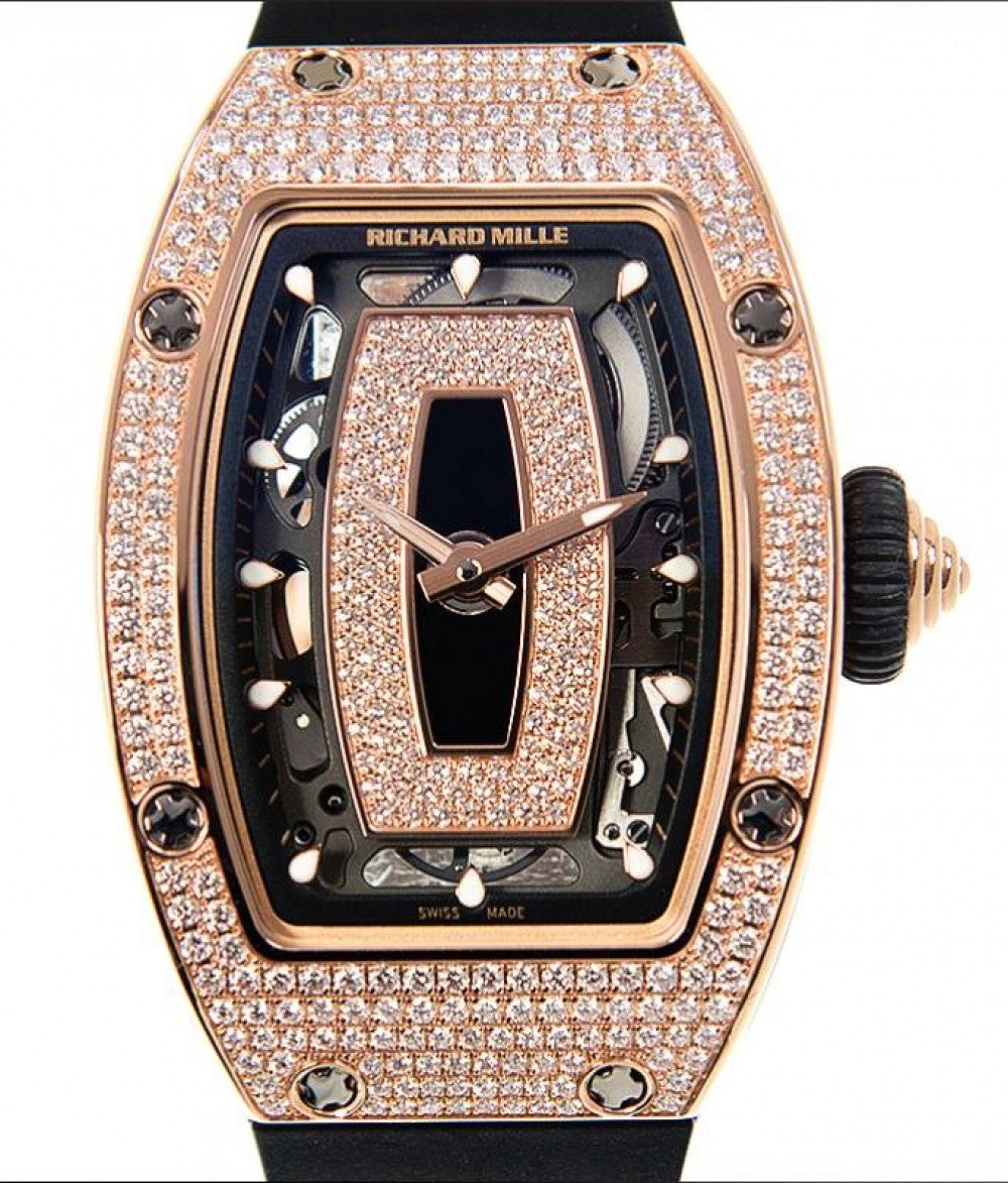 Lady Rose Gold Full Set Diamond Onyx Dial RM 07-01