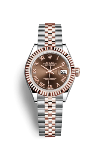 Lady-Datejust 28 Rolesor Rose Fluted / Jubilee / Chocolate Roman