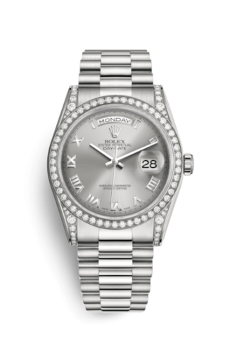 Day-Date 36 White Gold Diamonds / President  / Silver Roman