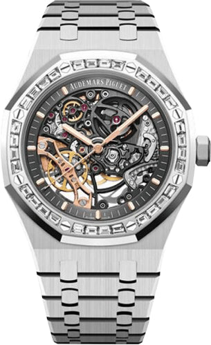 Royal Oak Double Balance Wheel Openworked White Gold Diamond Bezel Skeleton Slate…