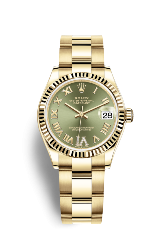 Datejust 31 Yellow Gold / Fluted / Olive  – Roman / Oyster