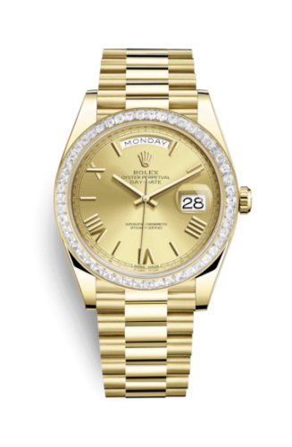 Day-Date 40 Yellow Gold / Baguette / Champagne Roman