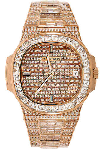 Nautilus 40mm Rose Gold Diamond Paved Case Diamond Paved Dial