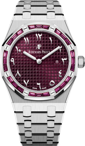 Royal Oak Quartz 33mm White Gold Garnet Baguette Bezel Purple Dial