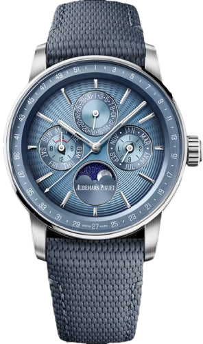 Code 11.59 Perpetual Calendar 41mm smoked blue embossed dial