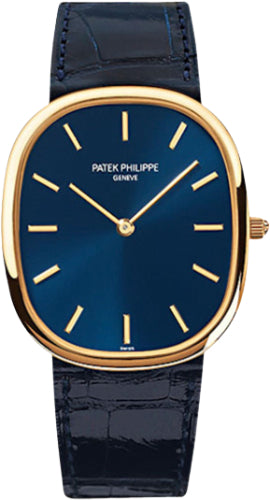 Golden Ellipse 31.1 x 35.6mm Blue Index Yellow Gold Leather Manual