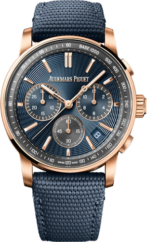 41mm Code 11.59 Chronograph Pink Rose Gold Blue Dial