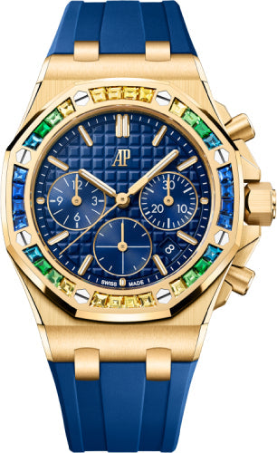 Royal Oak Offshore 37mm Chronograph Yellow Gold Sapphires Bezel Blue Dial