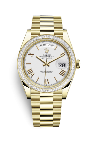 Day-Date 40 Yellow Gold / Baguette / Silver Roman