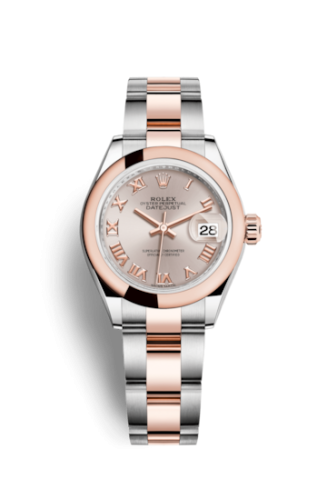 Lady-Datejust 28 Rolesor Rose Domed / Oyster / Sundust Roman