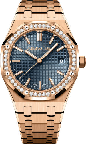 Royal Oak 34mm Rose Gold Blue Dial Diamond Bezel