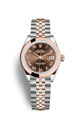 Lady-Datejust 28 Rolesor Rose Domed / Jubilee / Chocolate Roman