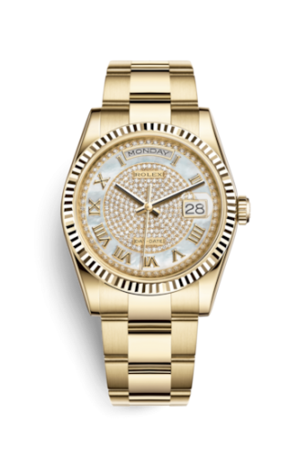 Day-Date 36 Yellow Gold Fluted  / Oyster Diamond / Paved Roman