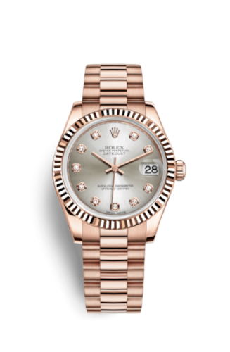 Datejust 31 Everose Fluted / President / Silver Diamond