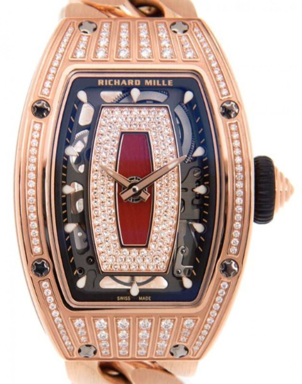 Lady Rose Gold Medium Set Diamond Jasper Dial RM 07-01
