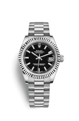 Datejust 31 White Gold Fluted / President / Black